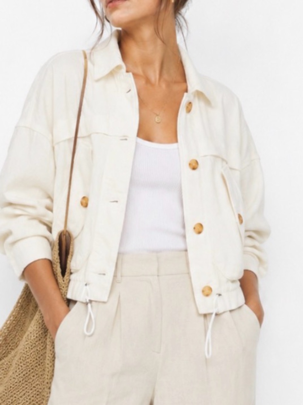 Blank NYC Cotton & Linen Utility Jacket in Off-White